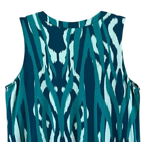 Soft Surroundings Midi Dress Sz L Pullover Shift Ruffled Cotton Modal Green Blue - Picture 4 of 8